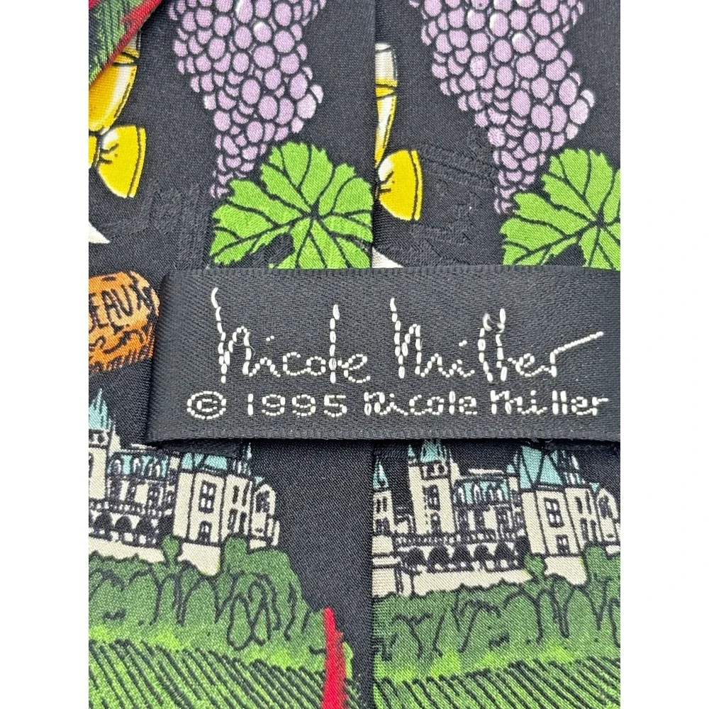 Vintage Nicole Miller IE 100% Silk Wine Novelty Tie Black Vineyard Made in Italy